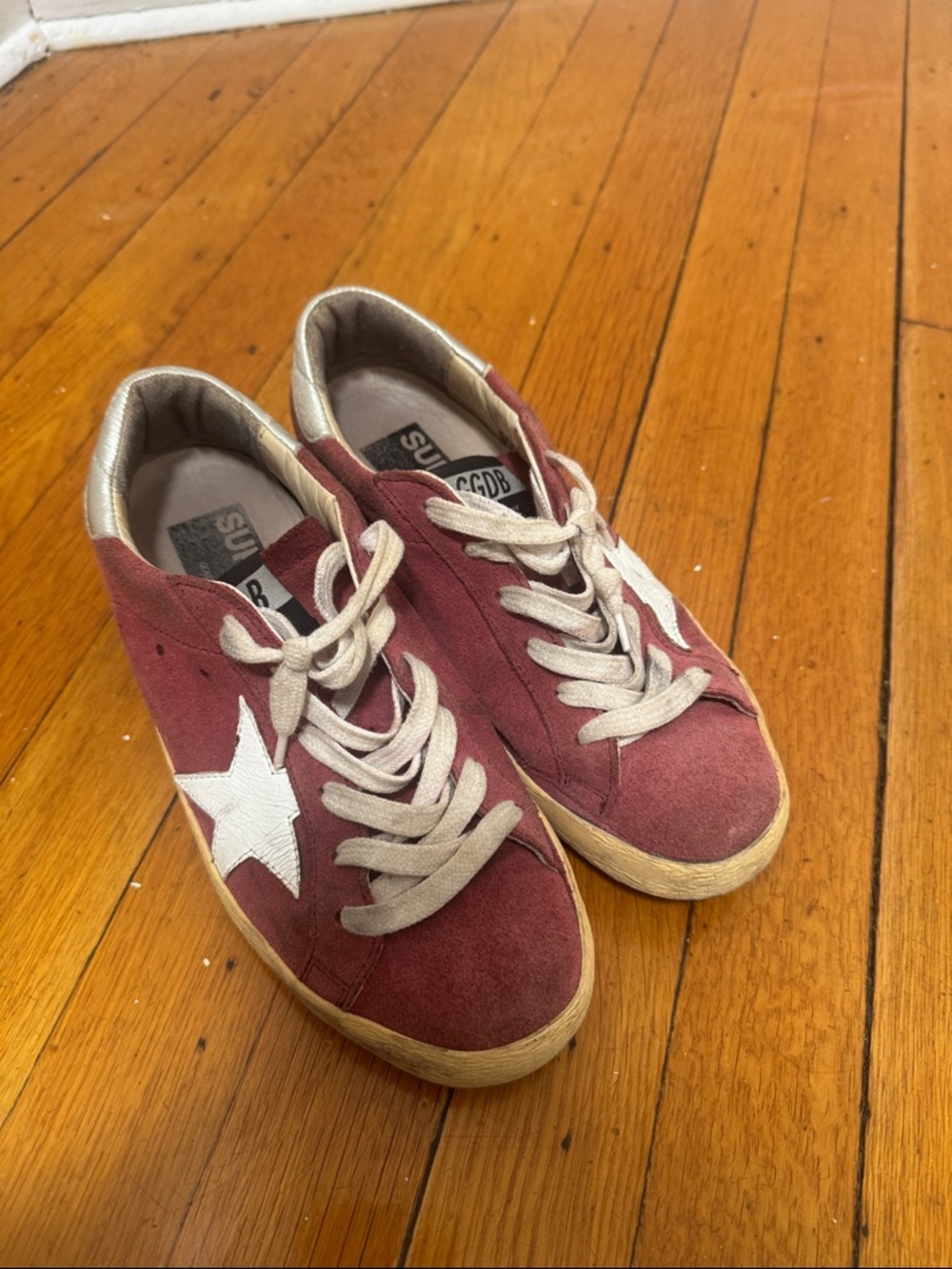 Golden Goose Burgundy Suede Sneakers with White Star